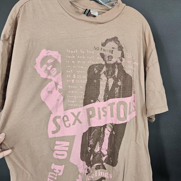 Sex Pistols Shirt Mens Medium Brown H&M 2022 Punk Band Graphic No Feelings Tee - Picture 1 of 7